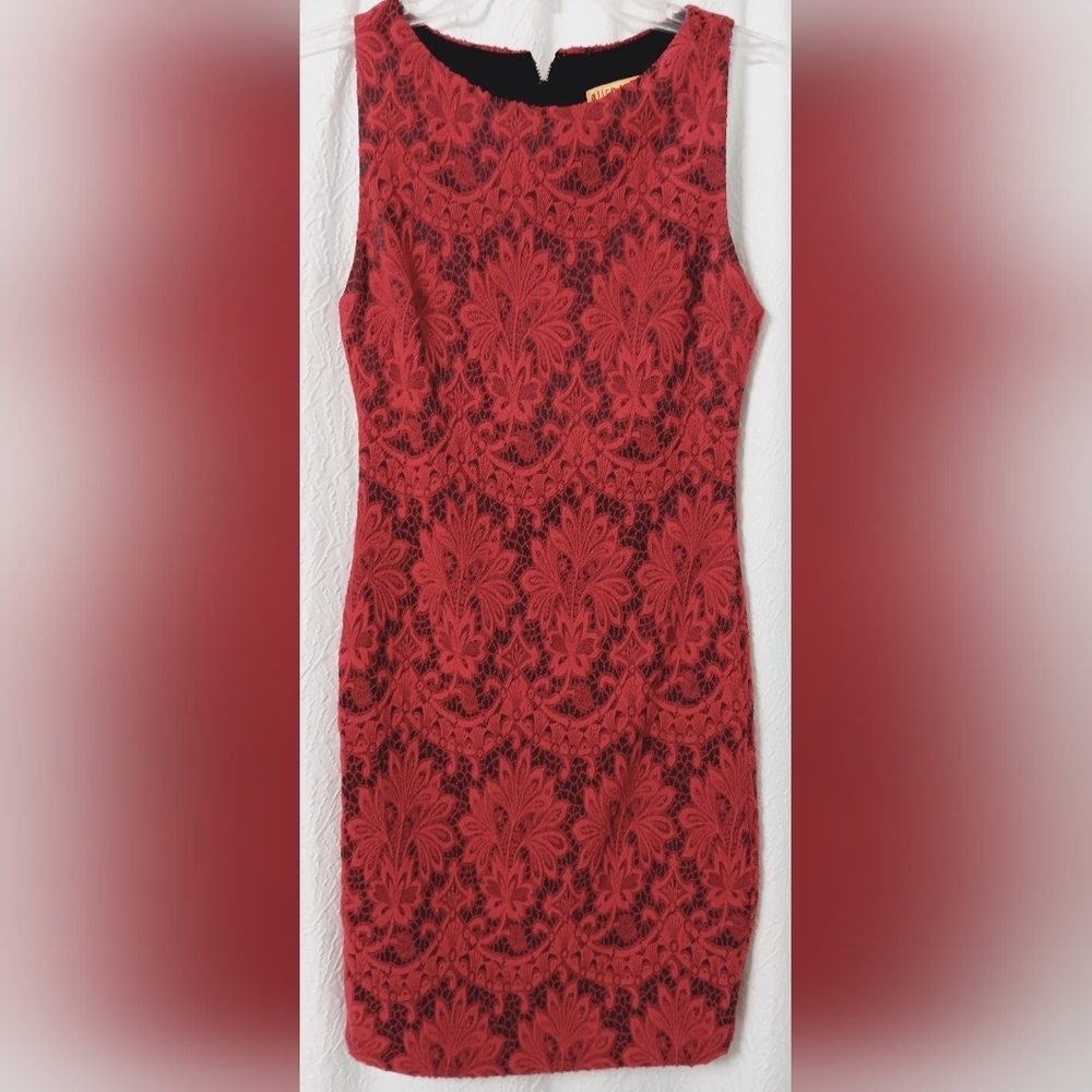 Alice + Olivia Womens Donovan Fitted Lace Dress Red Black Lined